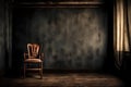 Dramatic Old Room Texture Background with old Chair horror scene wall mokup, light coming from window