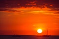 Dramatic orange sea sunset with boats. Summer time. Travel to Philippines. Luxury tropical vacation. Boracay paradise island. Royalty Free Stock Photo