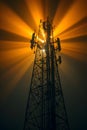 Dramatic Orange Sunset Silhouette of a Communications Tower - Modern Technology and Connectivity Royalty Free Stock Photo
