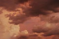 Dramatic panorama aerial view of storm clouds and purple twilight sky before raining.Image for meteorology presentation and report Royalty Free Stock Photo