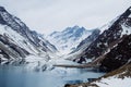 A dramatic panorama of the Andes Mountains from the Resort and Hotel in Portillo Royalty Free Stock Photo