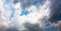 Dramatic panorama of blue sky and storm clouds background. Royalty Free Stock Photo