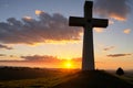 Dramatic Panorama Easter Sunday Morning Sunrise With Cross On Hill Royalty Free Stock Photo