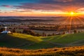 Dramatic Panorama Easter Sunday Morning Sunrise With Cross On Hill Royalty Free Stock Photo