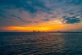 Dramatic panorama evening sky over beautiful port at sunset Royalty Free Stock Photo