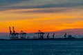 Dramatic panorama evening sky over beautiful port at sunset Royalty Free Stock Photo