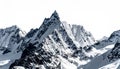 Jagged snow covered mountain peaks against white background Royalty Free Stock Photo