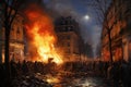 Dramatic Paris demonstration fire. Generate Ai Royalty Free Stock Photo