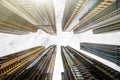 Dramatic perspective with low angle view of skyscrapers looking up to the sky, Dubai Royalty Free Stock Photo