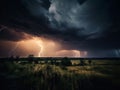 Lightning Strikes in a Dark, Stormy Night Sky