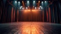 .A dramatic photo of an empty theater studio with stage lights and curtains Royalty Free Stock Photo