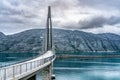 Dramatic photo of Helgelandsbrua norwegian or Helgeland Bridge is Norway`s finest bridges between Alstahaug and Leirfjord at