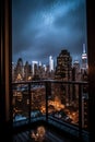 Dramatic photo of the New York City skyline during a severe rain