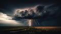 A dramatic photo of a storm cloud with lightning bolts and a dark and moody sky created with Generative AI