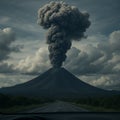 View of Erupting Volcano Through Car Windshield Under Stormy Sky â AI Generated Royalty Free Stock Photo
