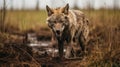 Dramatic Portrait Of A Mud-covered Wolf In Environmental Activism Style Royalty Free Stock Photo
