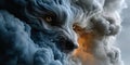 Dramatic Portrait of a Powerful Wolf-Like Creature Emerging From Dark Storm Clouds in Fantasy Art Royalty Free Stock Photo