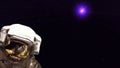 Dramatic portrait of spaceman and outer space with stars and galaxies. Elements furnished by NASA