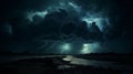 stormy night on the lake with lightnings Royalty Free Stock Photo