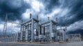 Dramatic Power Substation Under Stormy Sky with Dark Clouds Royalty Free Stock Photo