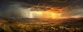 dramatic and powerful tornado. Lightning thunderstorm flash over the night sky. Generative AI Royalty Free Stock Photo