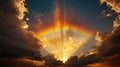 Dramatic Rainbow and Sunburst Through Clouds, Golden Light Illuminating the Sky Royalty Free Stock Photo