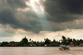 Dramatic rainstorm over ferryboat