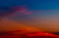 Dramatic red and blue sky and clouds abstract background. Red-blue clouds on sunset sky. Warm weather background. Art picture Royalty Free Stock Photo
