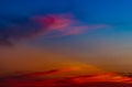 Dramatic red and blue sky and clouds abstract background. Red-blue clouds on sunset sky. Warm weather background. Art picture Royalty Free Stock Photo