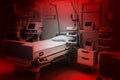Dramatic red colors. fear and anxiety hospital emergency room intensive care. modern equipment, concept of healthy medicine, Royalty Free Stock Photo