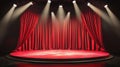Dramatic red curtain stage with spotlights in empty theater Royalty Free Stock Photo