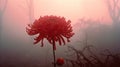 Dramatic Red Flower In Monochromatic Style With Hazy Silhouette