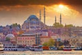 Dramatic sunset over Suleymaniye Mosque in Istanbul, Turkey