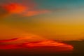 Dramatic red and orange sky and clouds abstract background. Red-orange clouds on sunset sky. Warm weather background. Art picture