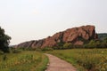 Dramatic red sandstone rock formations on the Fountain Valley Trail at Roxborough State Park, Colorado Royalty Free Stock Photo