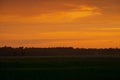 dramatic red sunset colors in the sky above trees and fields. su Royalty Free Stock Photo