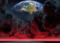 Global Catastrophe Concept Planet Earth Over Dark Smoke Plumes and Fiery Horizon Royalty Free Stock Photo