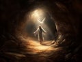 Dramatic Resurrection Scene of Jesus Christ, Empty Tomb with Angelic Light, Digital Painting