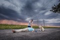 Dramatic resuscitation on rural road Royalty Free Stock Photo