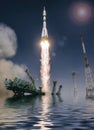 A dramatic rocket launch to the mission.The elements of this image furnished by NASA