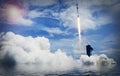 Dramatic rocket launch and a water reflection.The elements of this image furnished by NASA