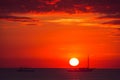 Dramatic scarlet sea sunset with boats. Summer time. Travel to Philippines. Luxury tropical vacation. Boracay paradise island. Royalty Free Stock Photo