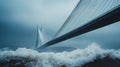 A dramatic scene of a cable-stayed bridge arches over turbulent, crashing waves Royalty Free Stock Photo