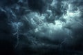 A dramatic scene captured in this photo of a dark stormy sky with menacing clouds and brilliant lightning strikes, Rain Royalty Free Stock Photo