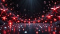 Red Stars and Bubbles on Dark Stage with Light Rays Royalty Free Stock Photo