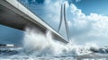 A dramatic scene of a modern cable-stayed bridge with sleek, angled pillars and suspension cables Royalty Free Stock Photo