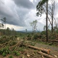 Forest nature disaster fallen trees and destruction Royalty Free Stock Photo