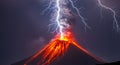 Volcanic Eruption with Lightning and Lava Flow Royalty Free Stock Photo