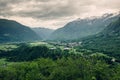 Dramatic scenery of Bovec city in Soca Valley, Slovenia, Europe