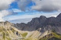 Dramatic scenery in the Dolomite Alps, Italy, in summer, with storm clouds and majestic peaks Royalty Free Stock Photo